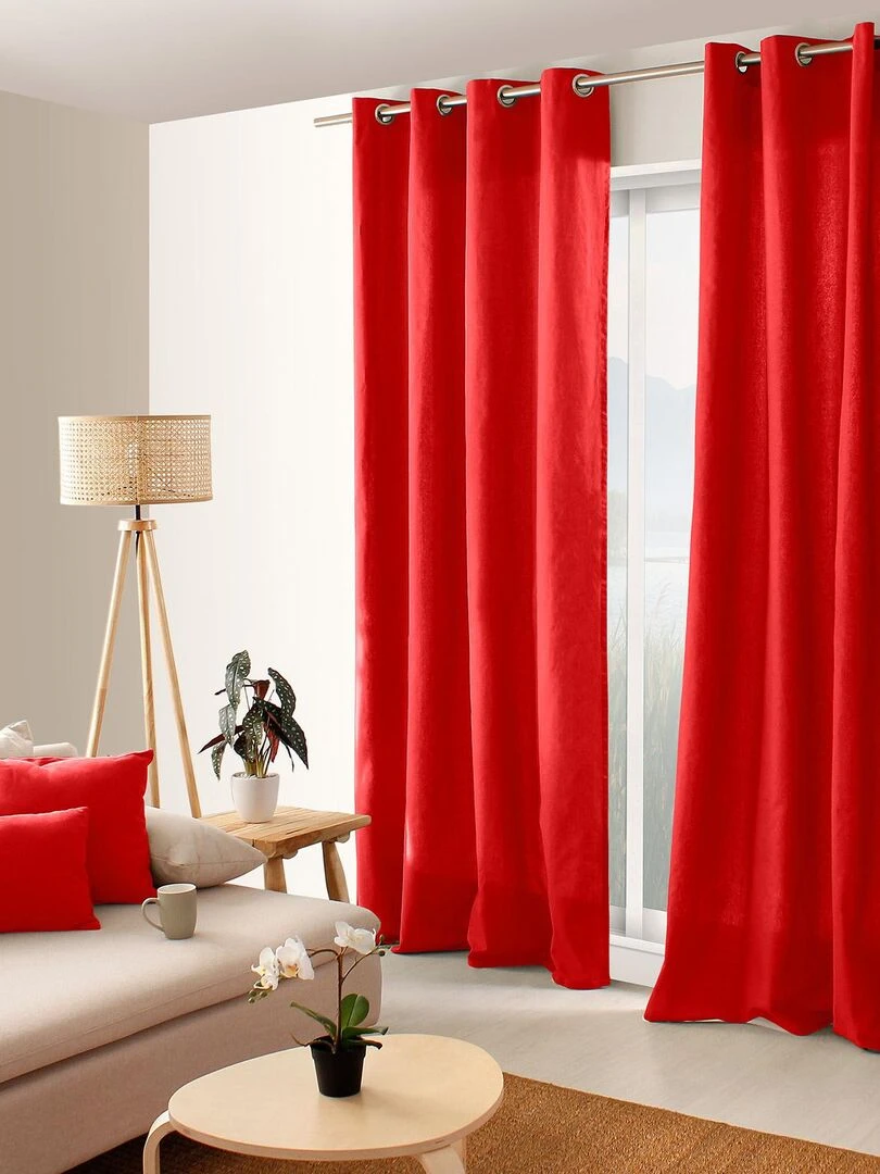 Rideau coloré en pur coton 8 œillets Rouge
