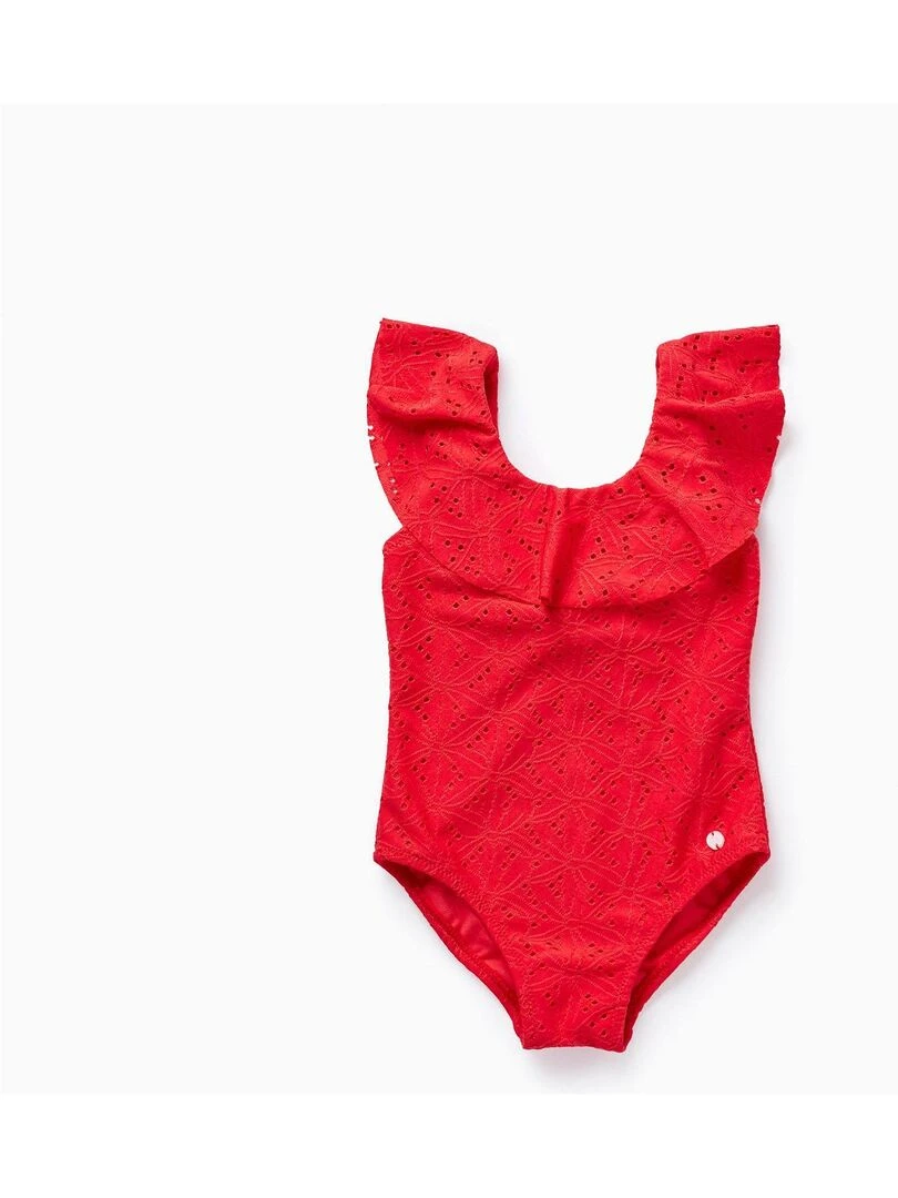 Maillot de Bain avec Broderie Anglaise pour Bébé Fille Rouge