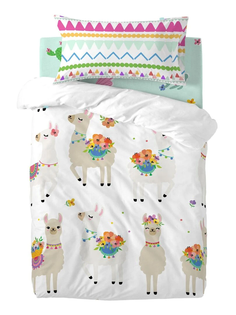 Parure housse de couette 2 pièces Cute llamas "Happyfriday"   Blanc