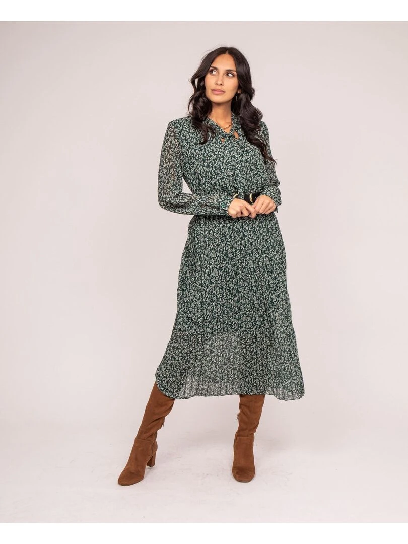 Robe longue motifs plissée IFLOR   Beige
