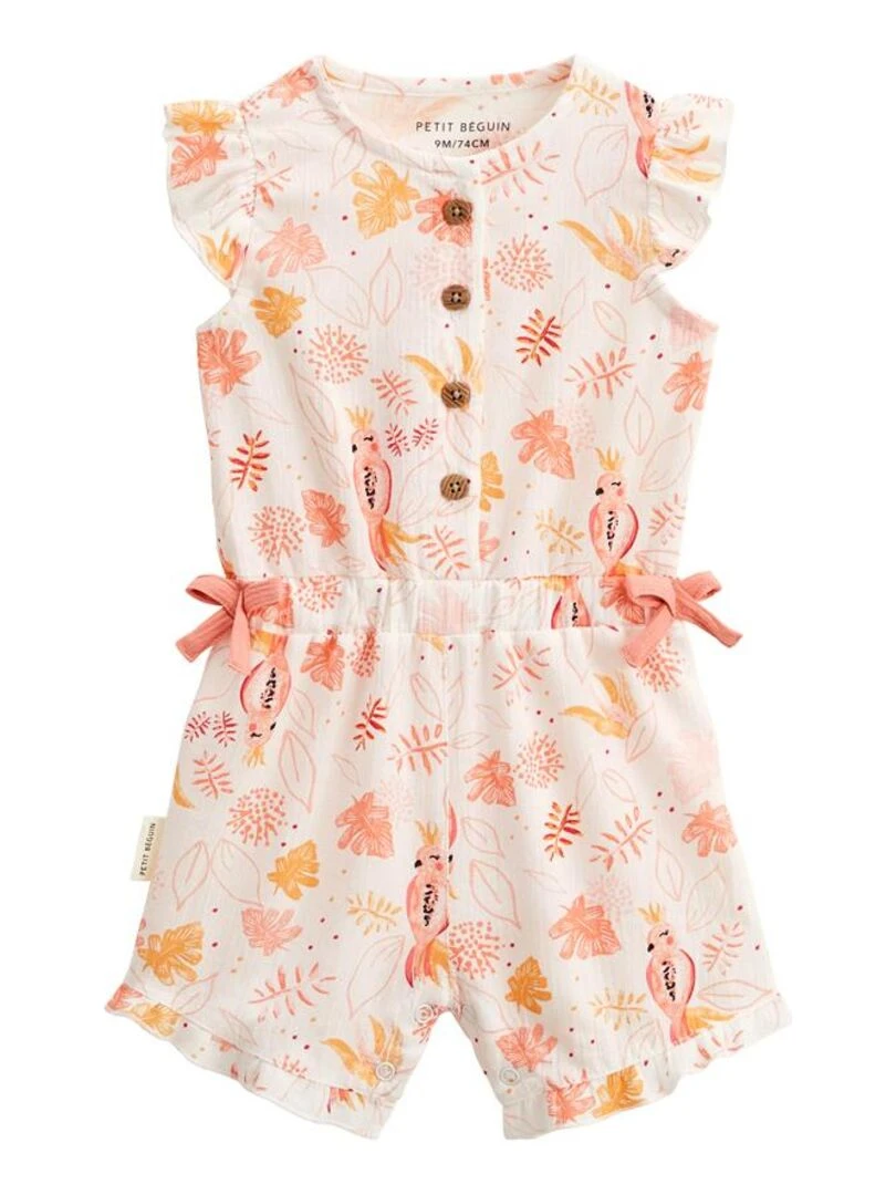 Combishort bébé + chapeau en gaze de coton Sumba Orange corail