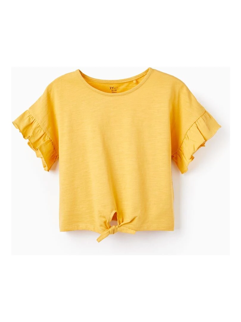 T Shirt avec Nœud en Coton pour Fille manches courtes Jaune