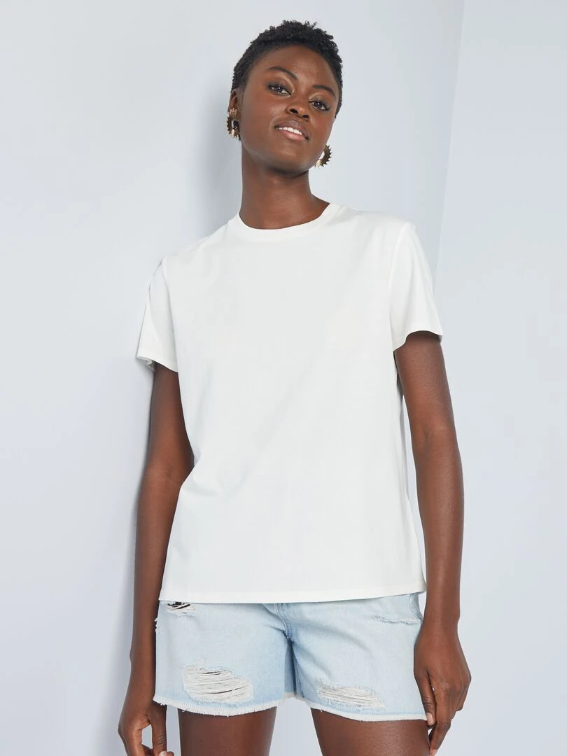 T shirt uni en jersey   BLANC