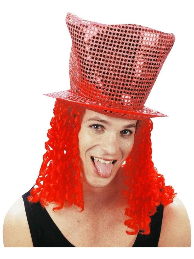 Chapeau Disco avec cheveux Rouge