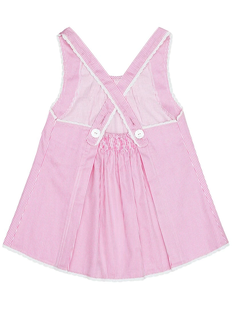 Blouse Été Fille  à Fines Rayures Rose Foncé Dentelle Blanche  ANAIS   'LA FAUTE A VOLTAIRE'   Blanc Rose