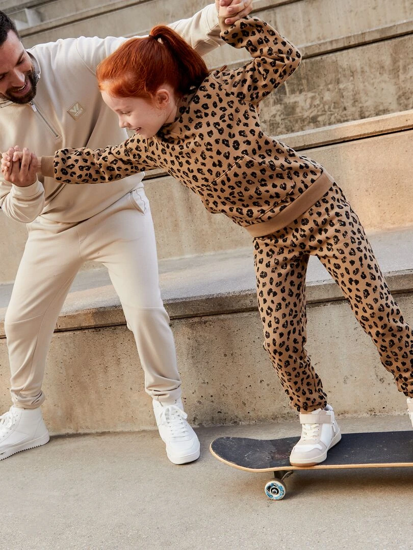 Pantalon de jogging motif léopard Marron