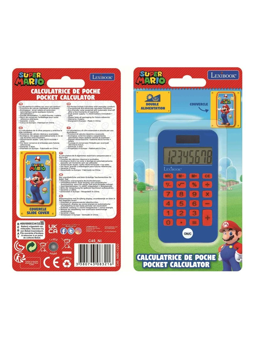 Calculatrice De Poche Avec Couvercle De Protection Mario N/A