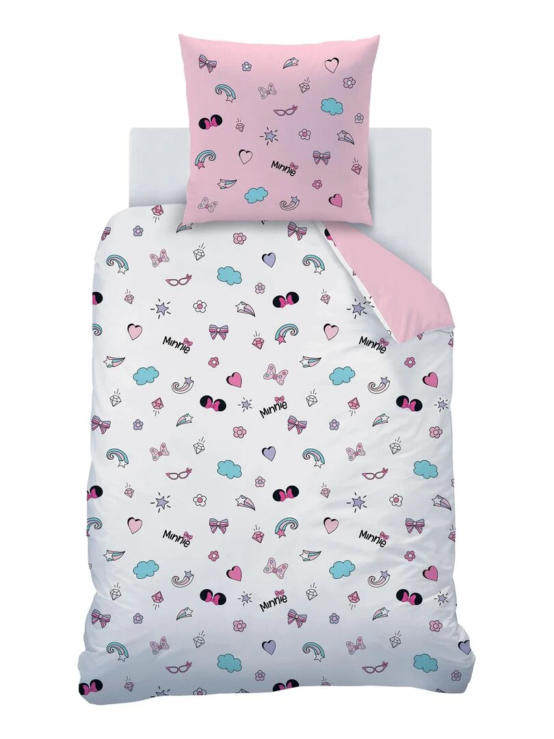 Parure de lit imprimée 100% coton  DISNEY HOME MINNIE WINK   Rose