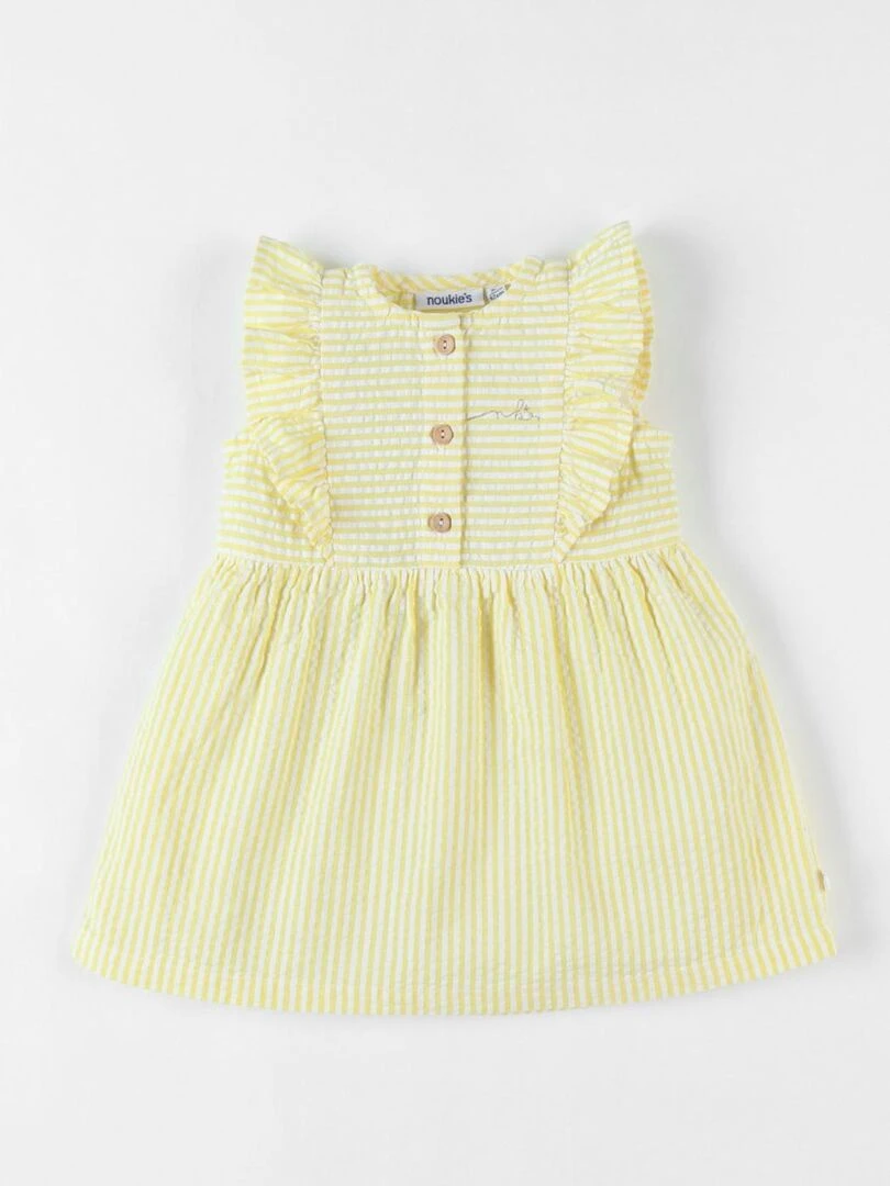 Robe en crête de coton rayée jaune/écru Noukie's Jaune