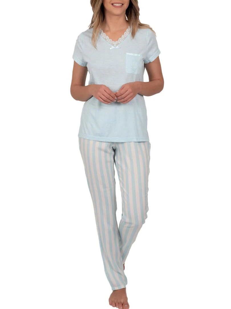 Tenue d'intérieur pyjama pantalon t shirt Classic Stripes bleu Bleu