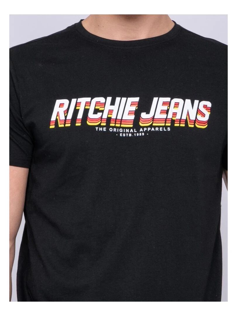 T shirt col rond pur coton NOHAN   Noir