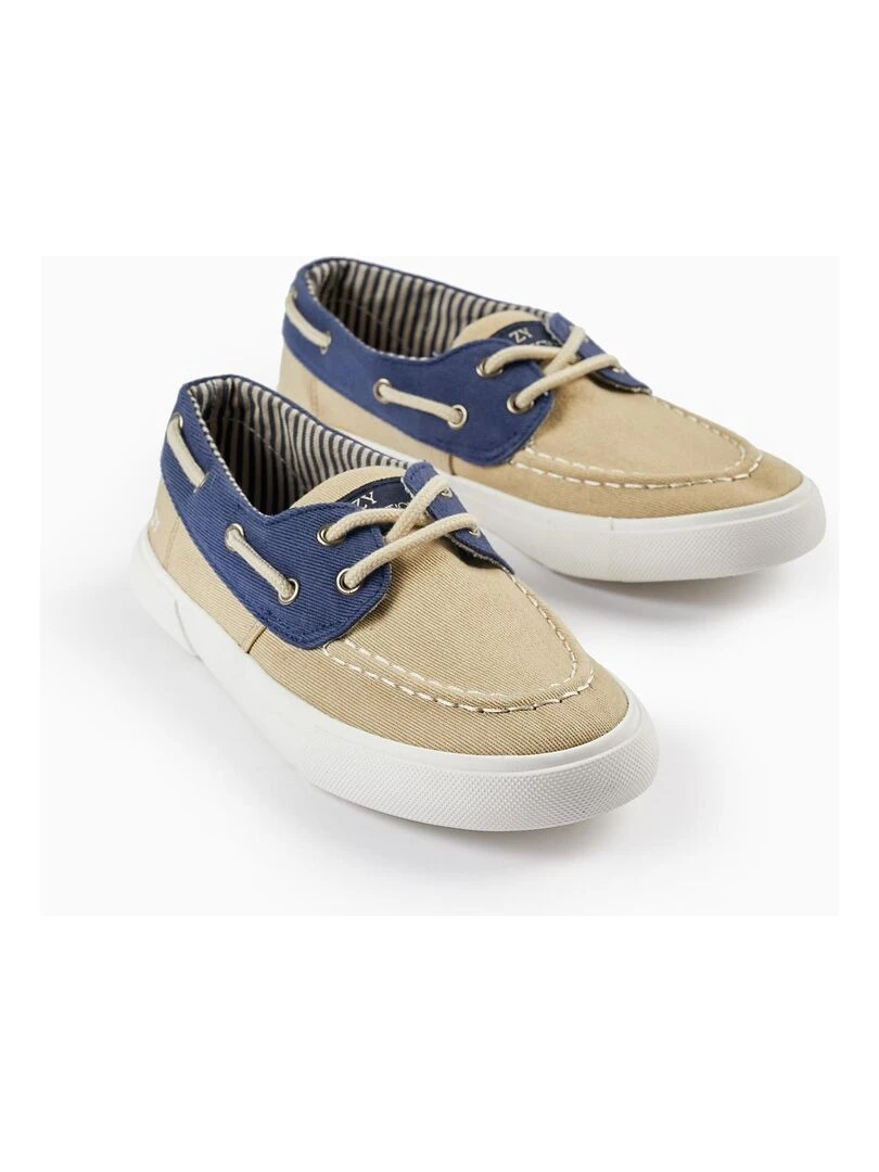 Chaussures Bateau en Tissu pour Garçon CÉRÉMONIE Beige clair