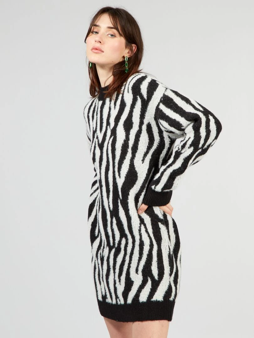 Robe en maille avec imprimé   Blanc/noir
