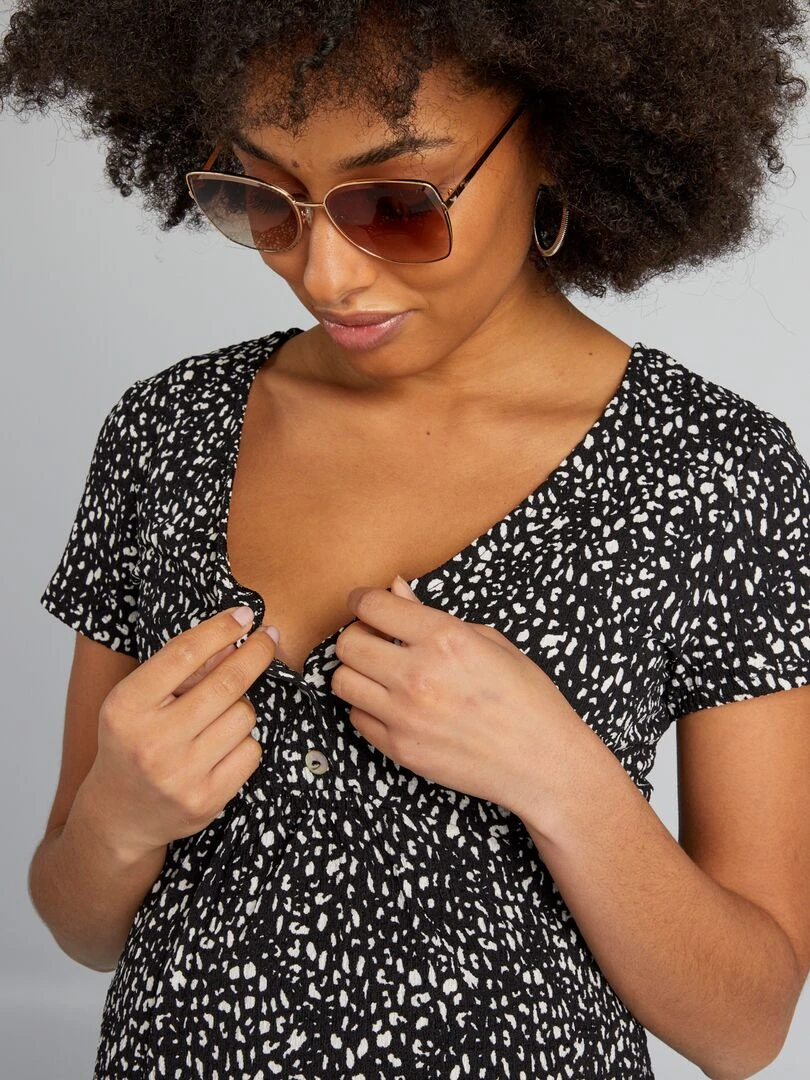 T shirt gaufré d'allaitement   Noir