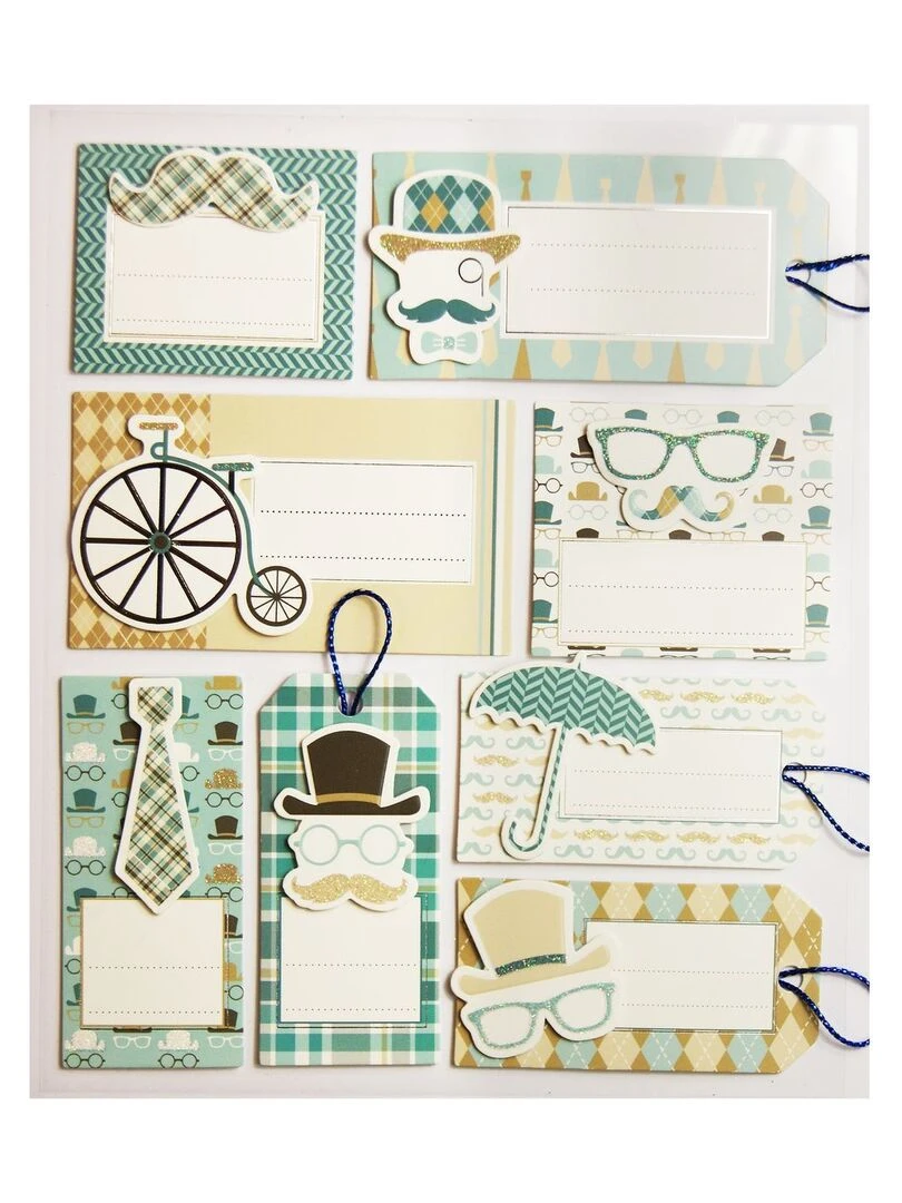 8 étiquettes autocollantes cadeaux Rétro bleu Paillettes N/A