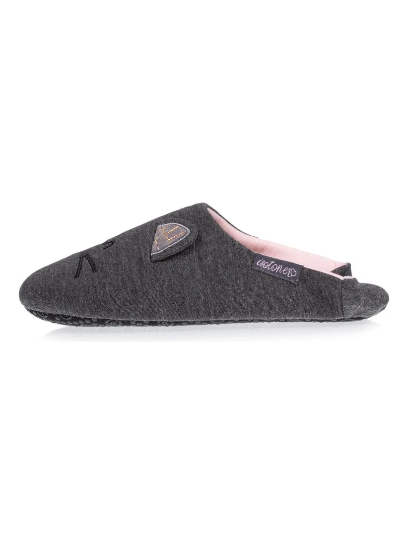 Chaussons babouches Femme 3D Gris chiné foncé   Gris chiné