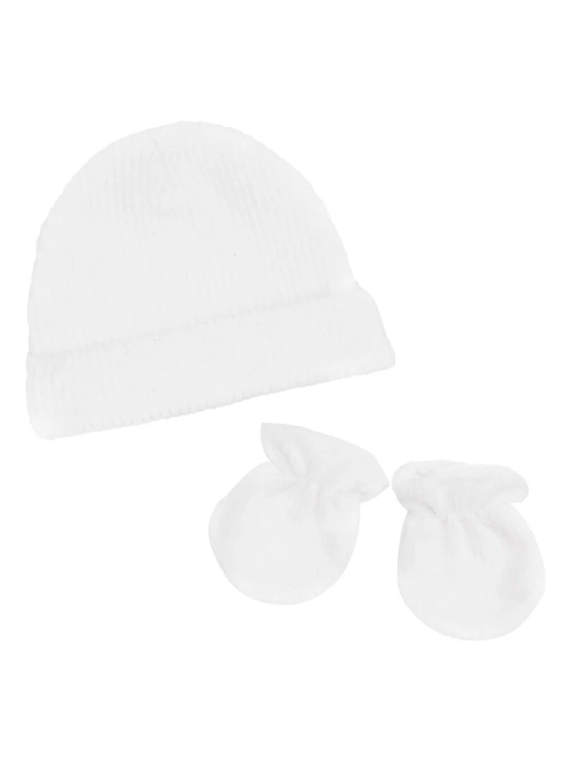 Lot bonnet et moufles Blanc