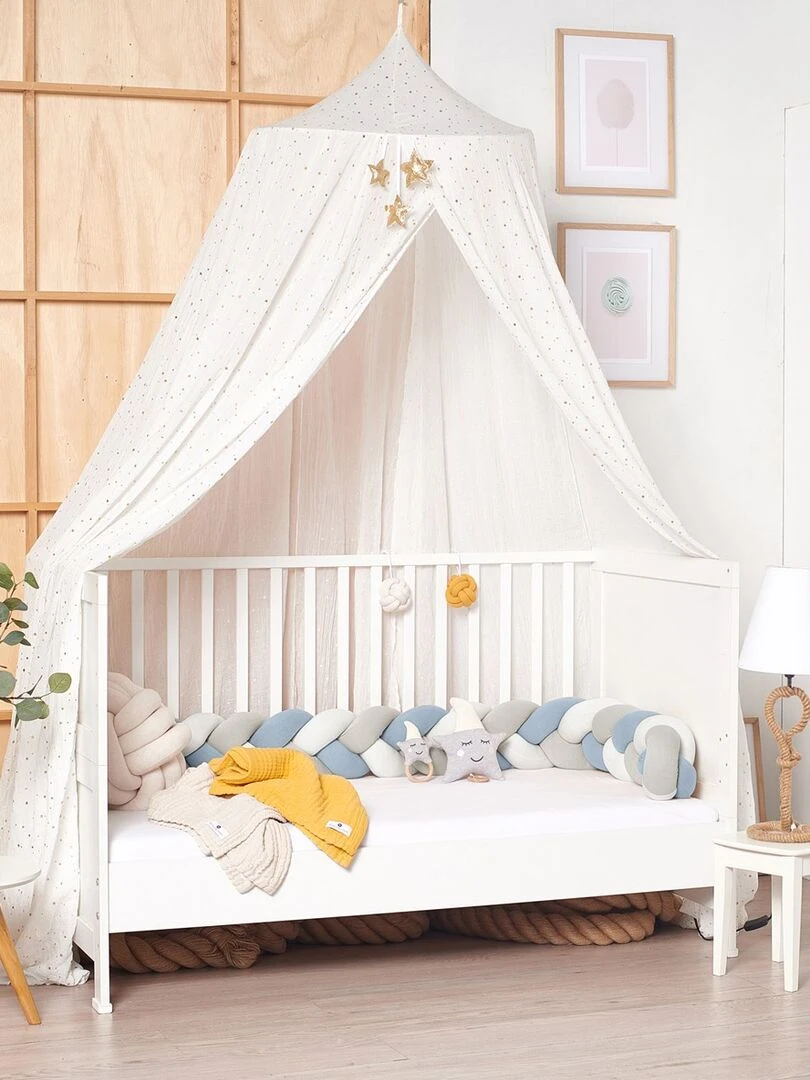 Tresse de lit en coton tricoté tricolore 200 cm Bleu clair