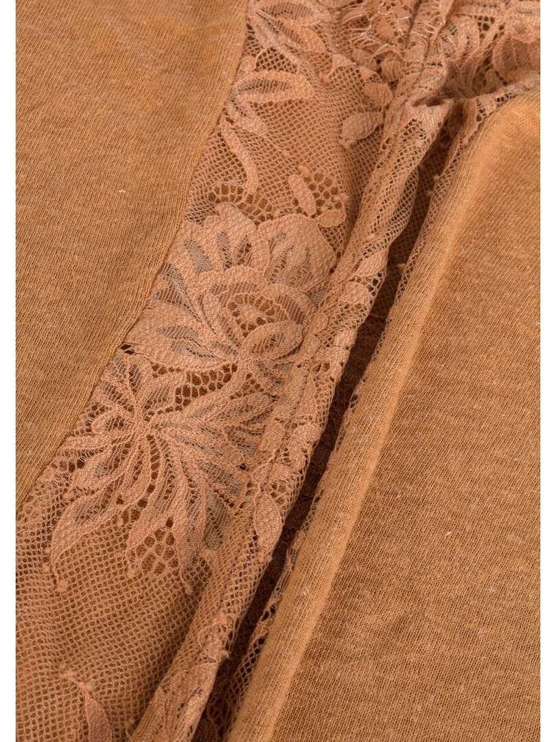 KAPORAL   Top dentelle devant et dos du lin droite PIKU   Gris Marron Blanc