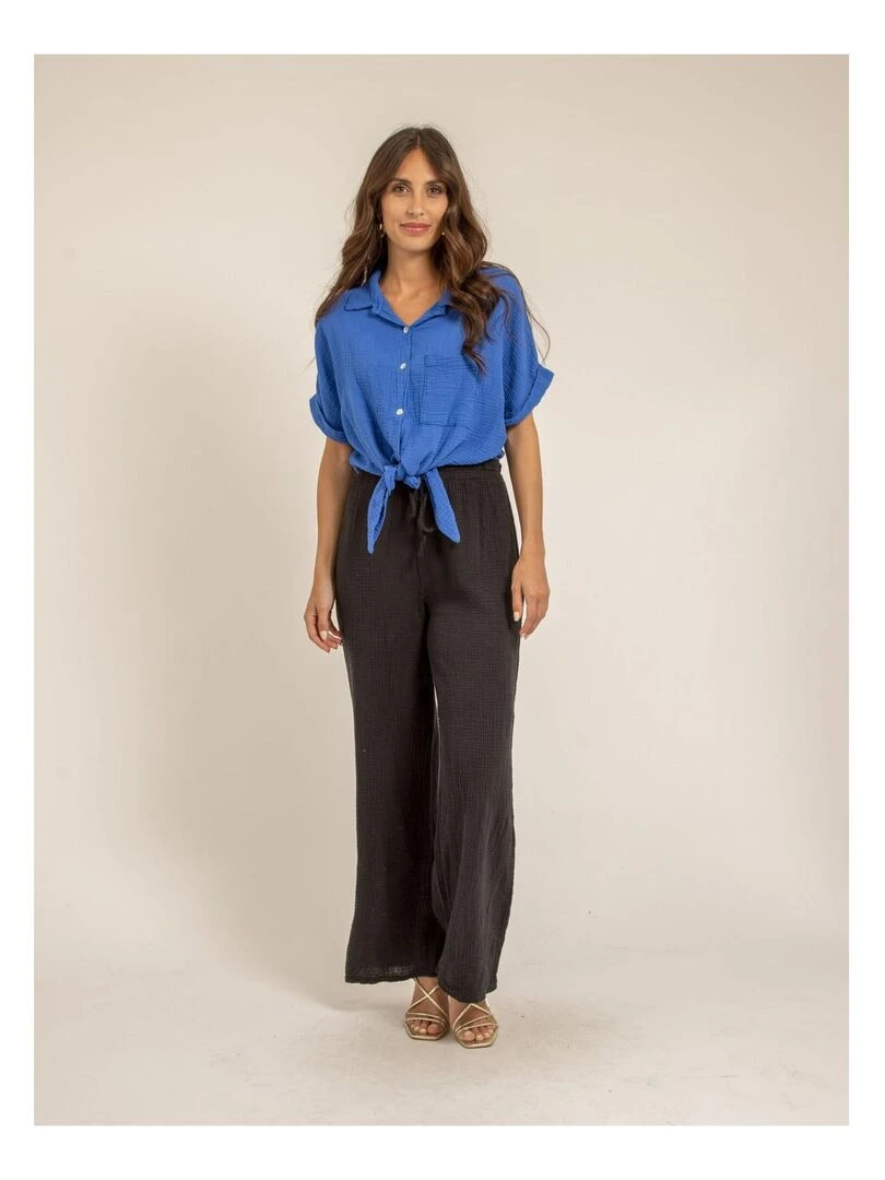 Chemise manches courtes gaze de coton ODETTE   Bleu roi