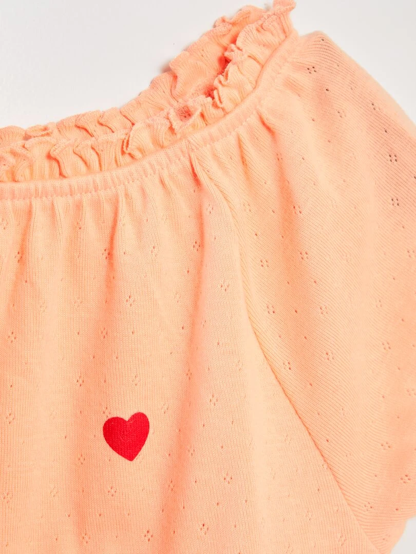 T shirt à bords élastiqués Pêche