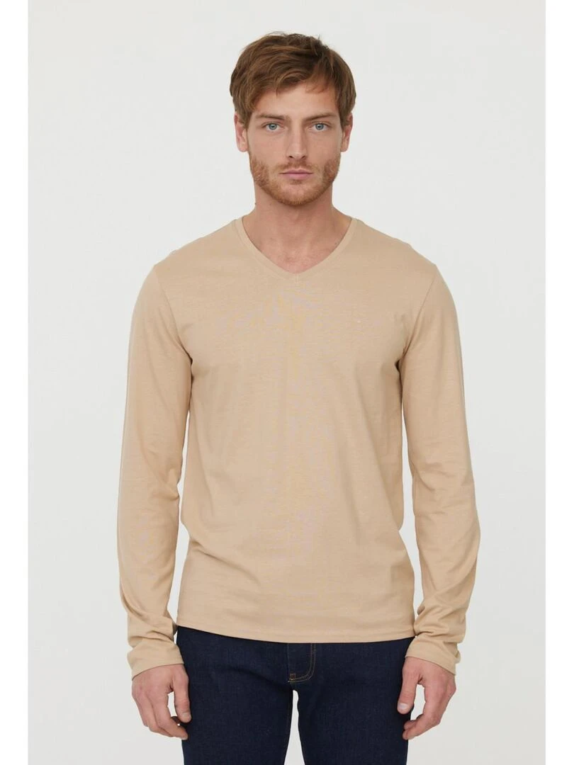 Lee Cooper T Shirt manches longues coton regular AJESSY Beige argile
