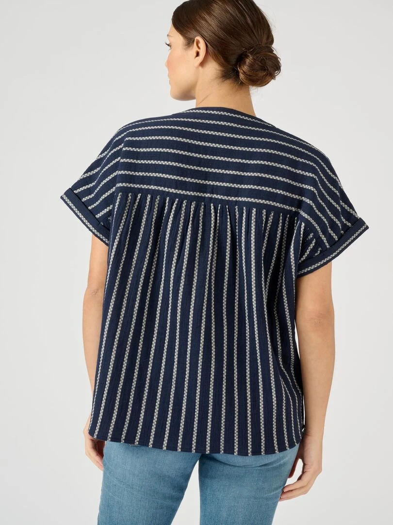 Blouse rayée gaze de coton   Damart   Bleu marine