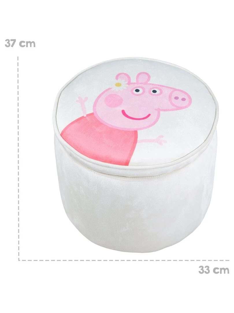 ROBA Pouf Coffre Bébé Rond Peppa Pig   Pouf de Rangement en Velours   Beige   Motif Truie   Beige