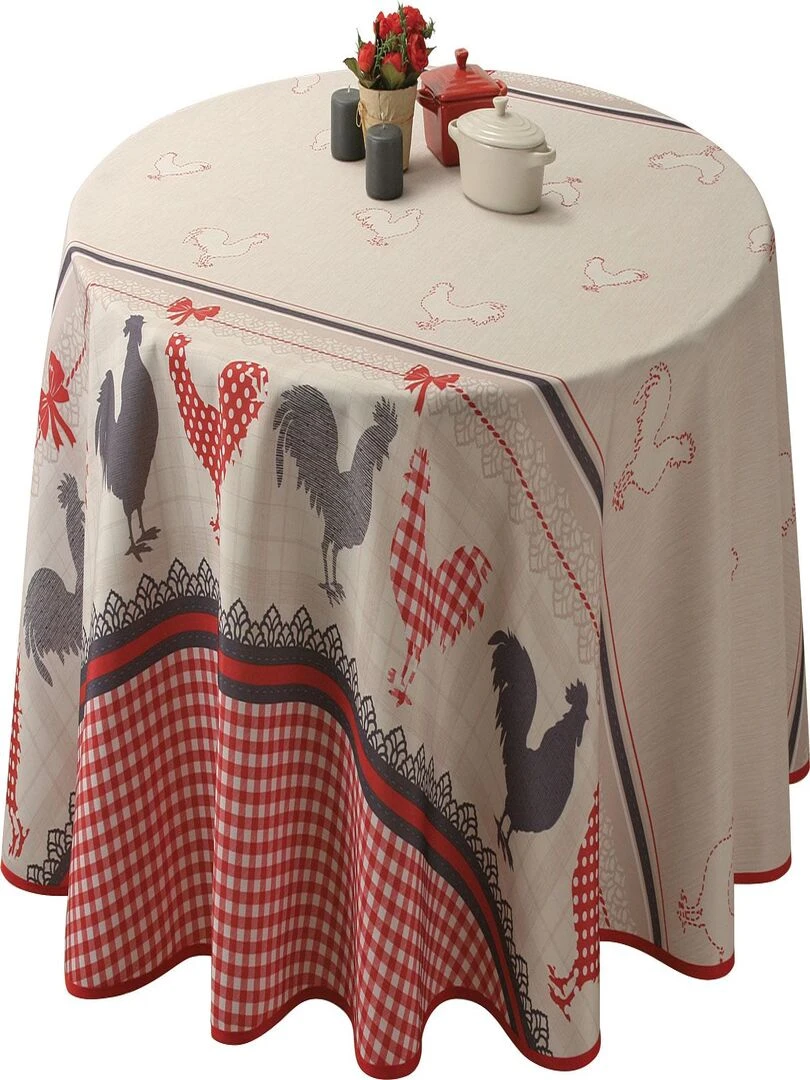 Nappe Anti taches Coq   Ronde 160 cm   Rouge