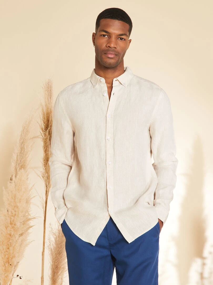Chemise droite en lin beige