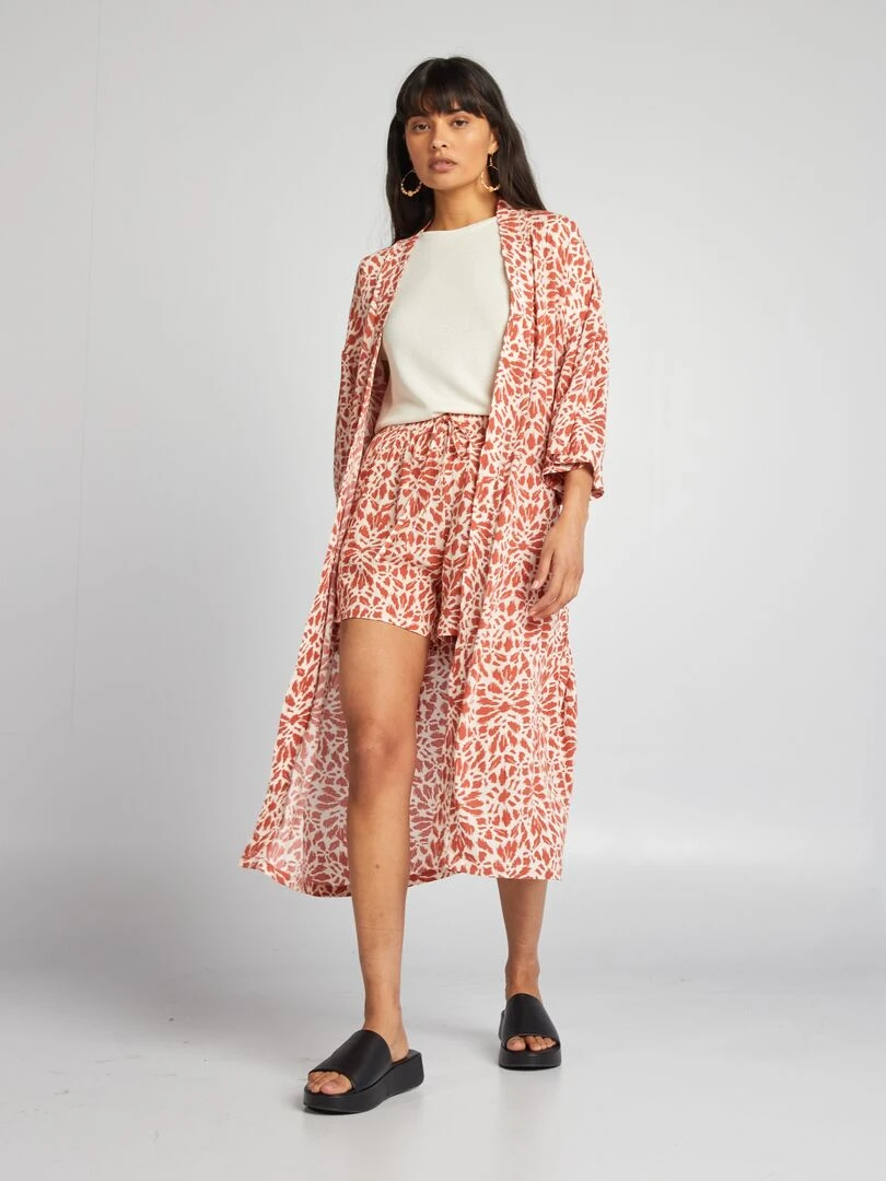 Kimono imprimé à ceinture Brique