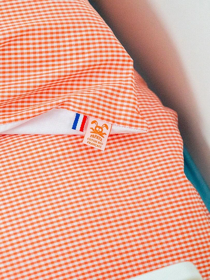 Housse de Couette en Coton Bio Vichy   Orange