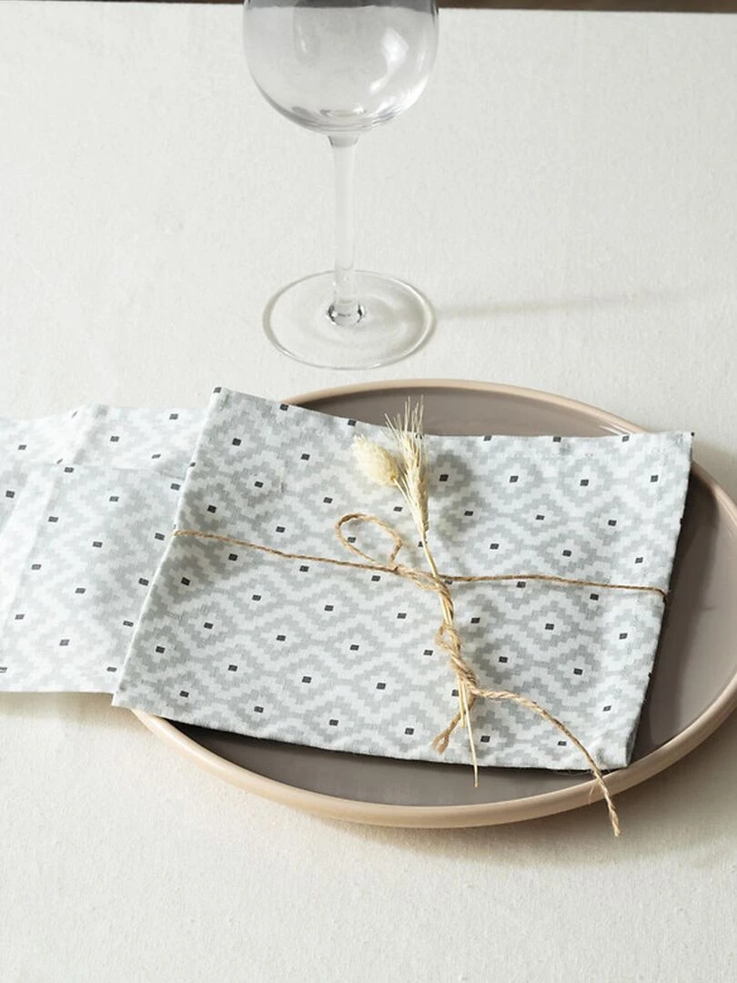 Lot de 4 serviettes de table aux motifs géométriques Gris clair
