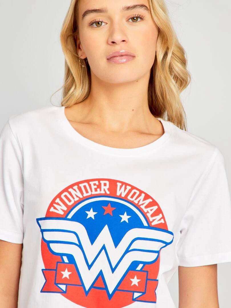 Pyjama long imprimé 'Wonder Woman'   2 pièces   blanc/rouge