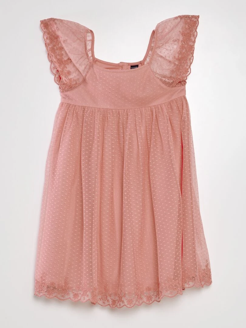 Robe trapèze en tulle plumetis Rose clair