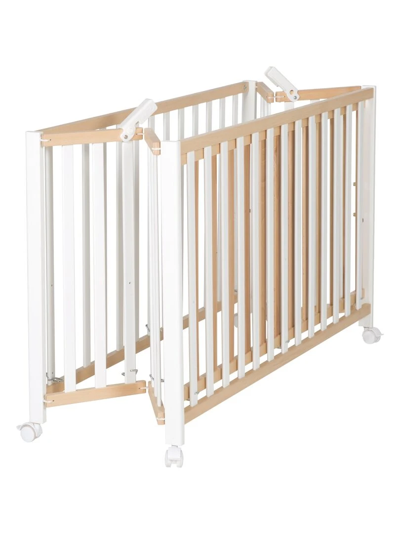 ROBA Lit pliable "Fold Up" 60x120   Réglable en hauteur   Blanc/Bois naturel   Blanc Beige