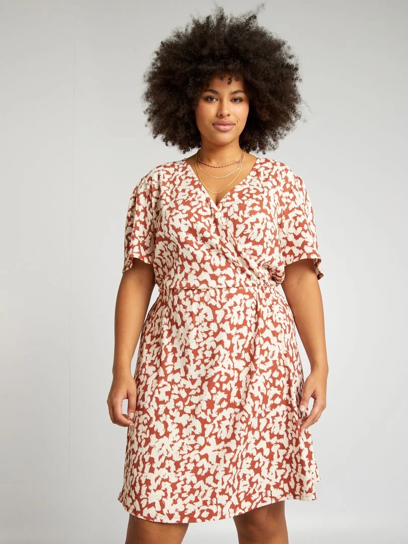 Robe portefeuille crêpée à motif Orange