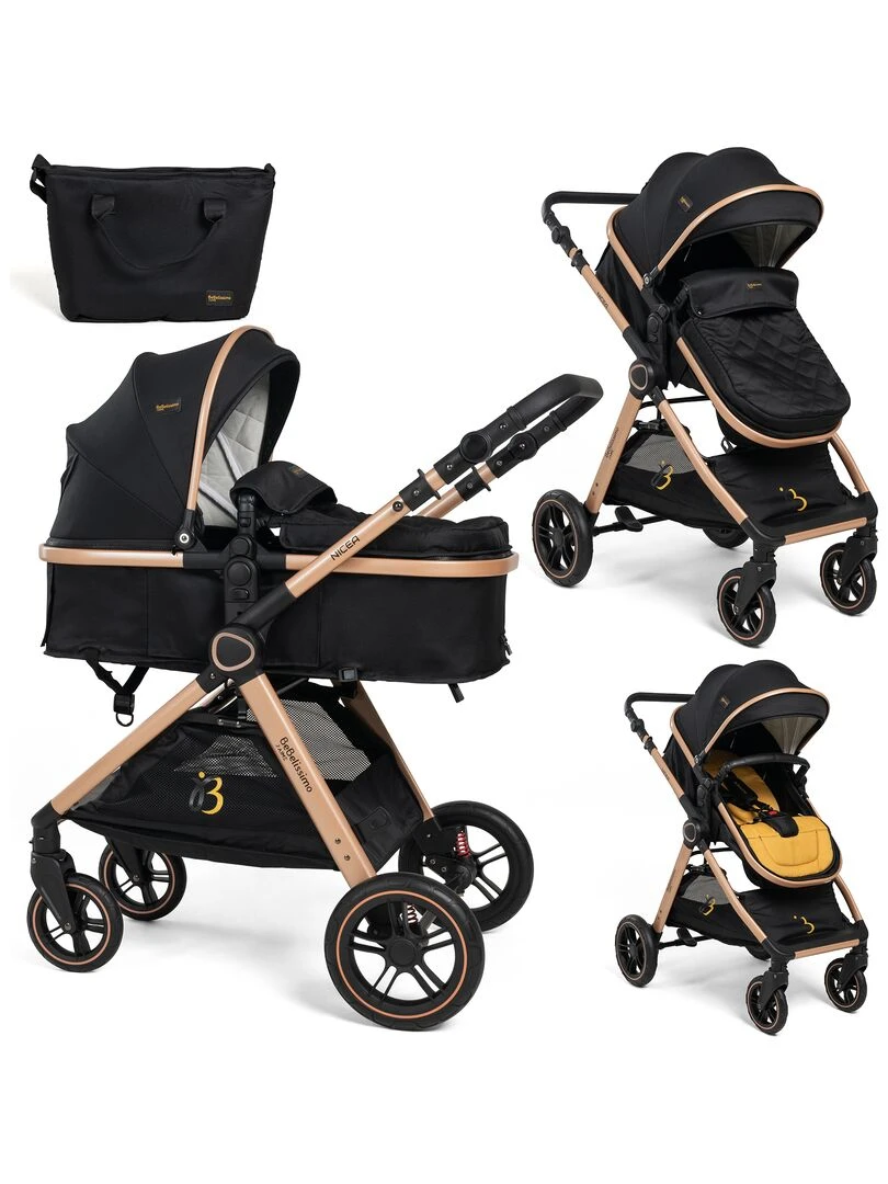 Bebelissimo Poussette transformable combinée convertible 2 en 1 0 22kg Nicea gold Noir Doré