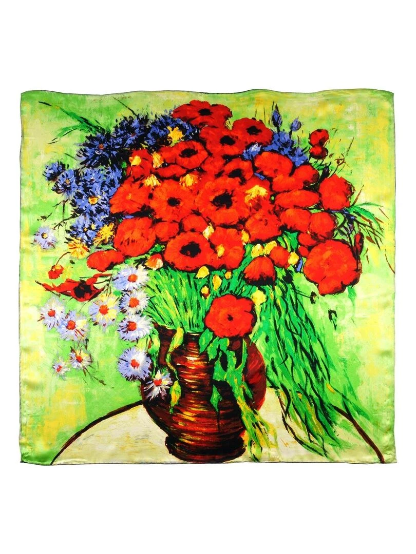 Carré de soie Van Gogh "Vase marguerites et coquelicots" Rouge