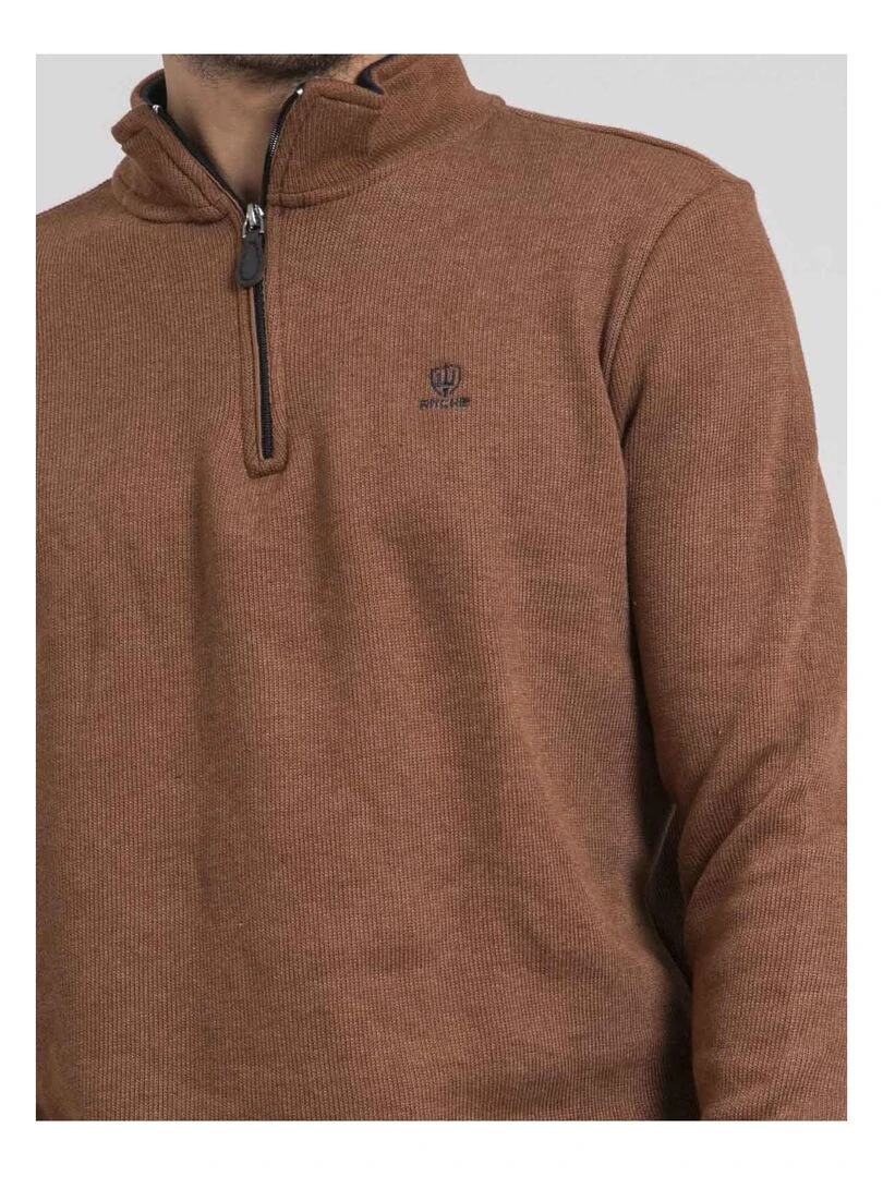 Sweat col montant zippé WOMPOU   Marron caramel