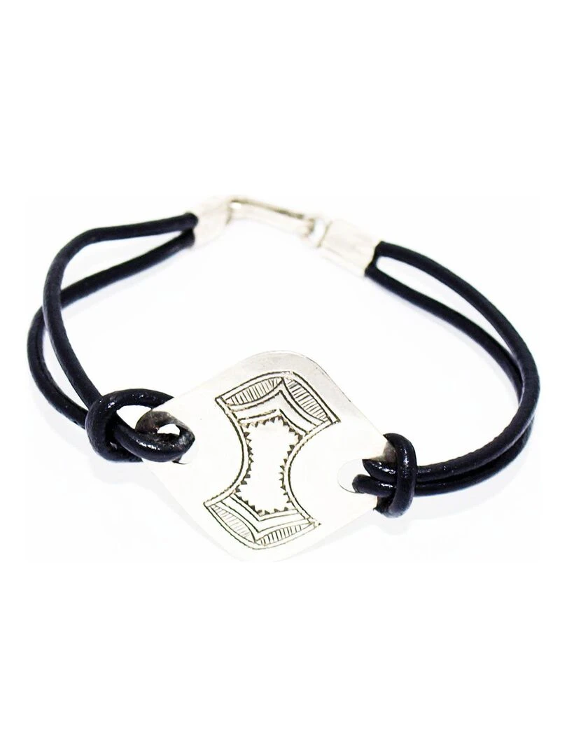Bracelet cuir et plaque forme losange Bijoucolor Argent