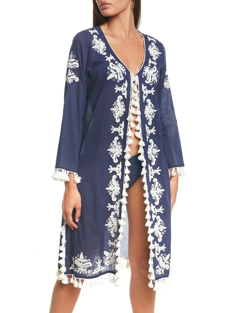 Tunique de plage brodée Complementos Bleu marine