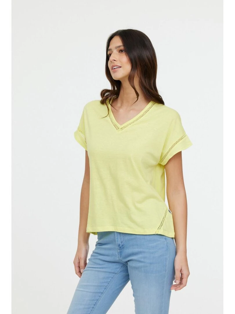 Lee Cooper T Shirt manches courtes coton/lin regular ACANA MC Jaune citron