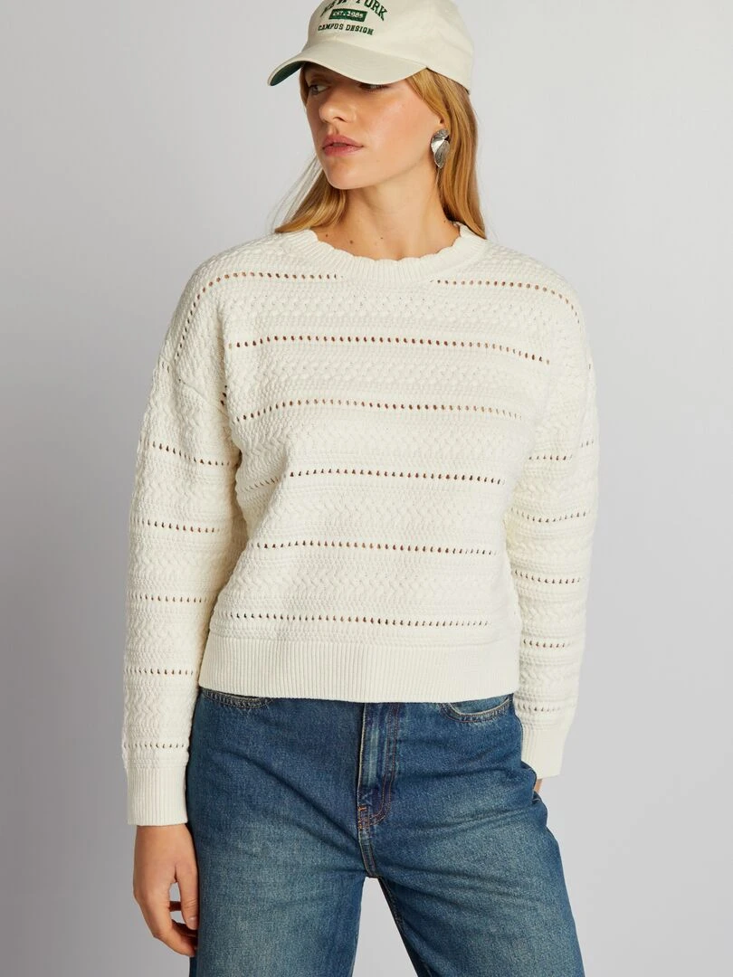 Pull en maille ajourée blanc