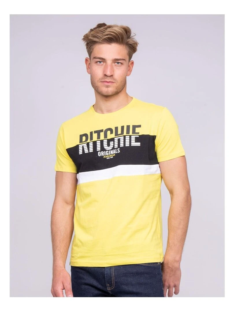 T shirt col rond pur coton NIMALO Jaune