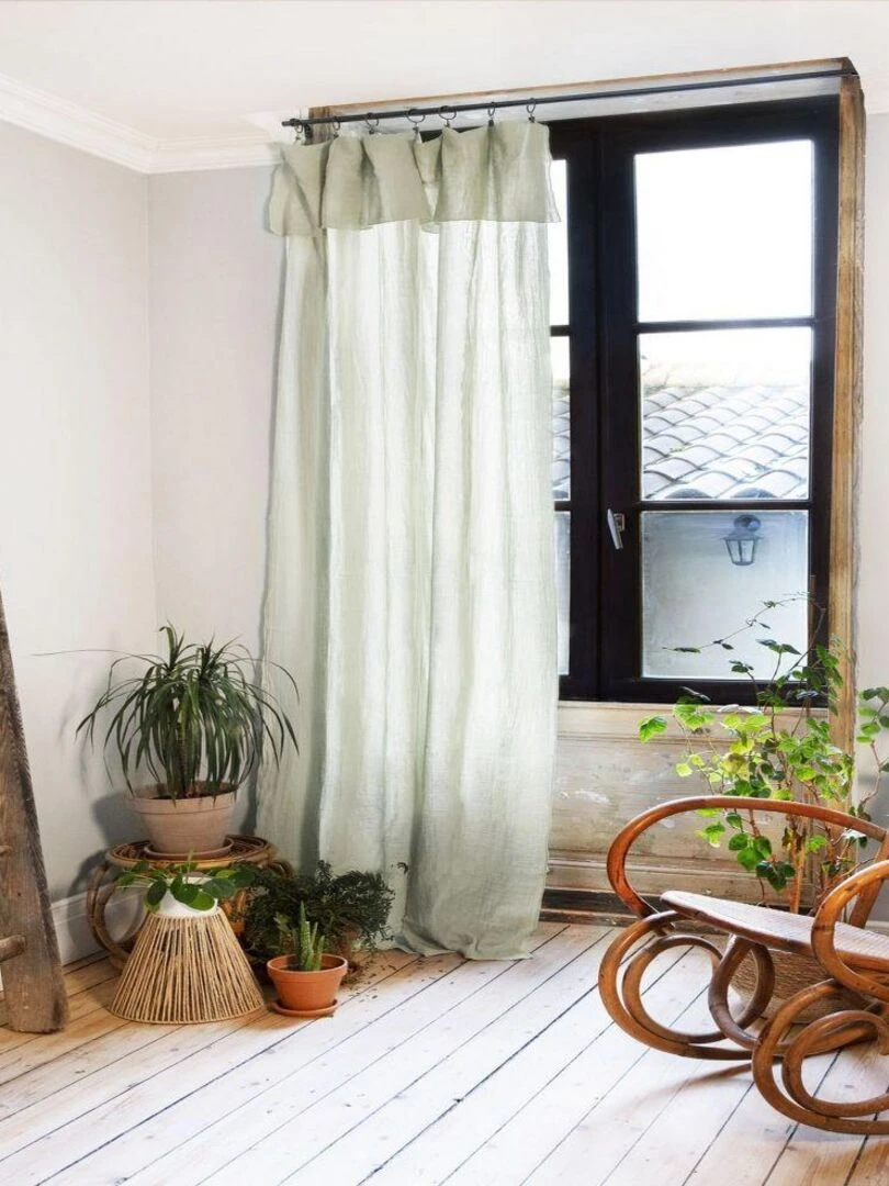Rideau Ajustable 140x300 cm Gaze de Coton Vert