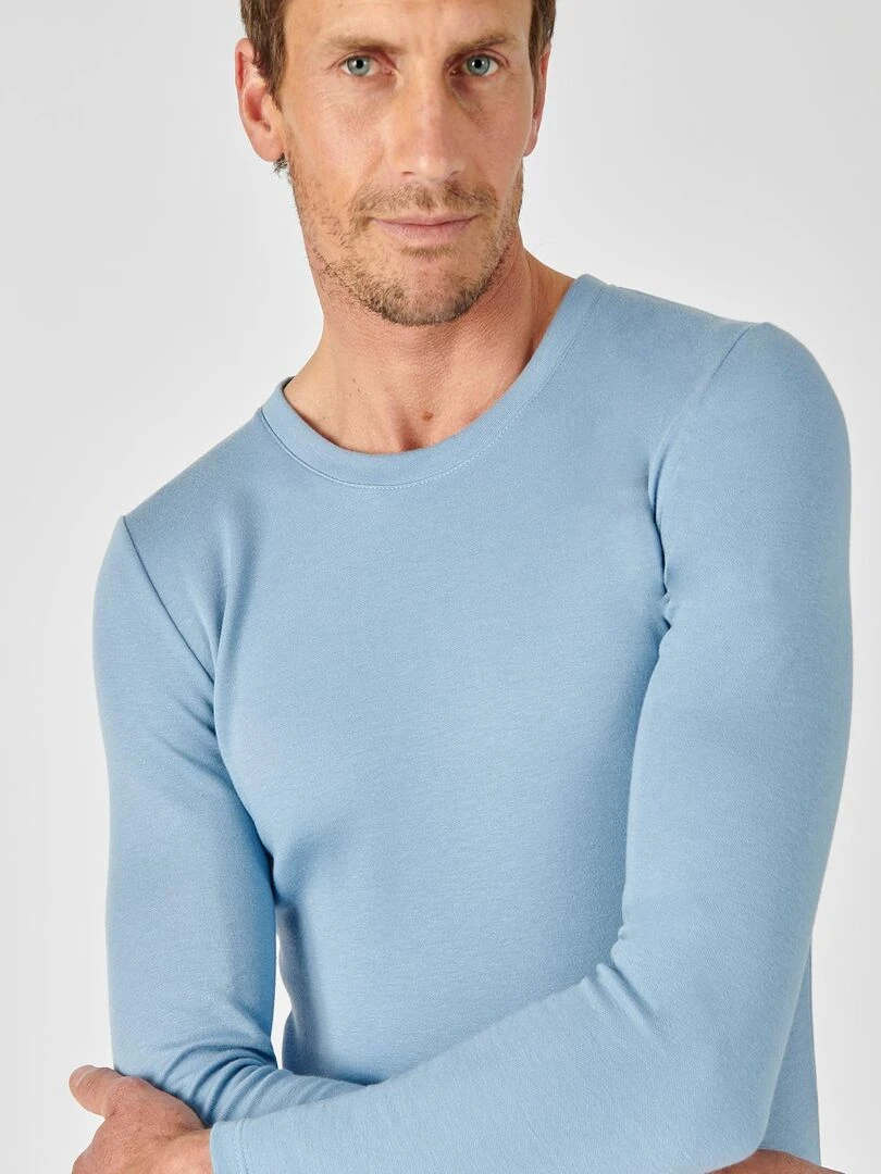 T shirt tricot double face manches longues Thermolactyl Damart Bleu gris