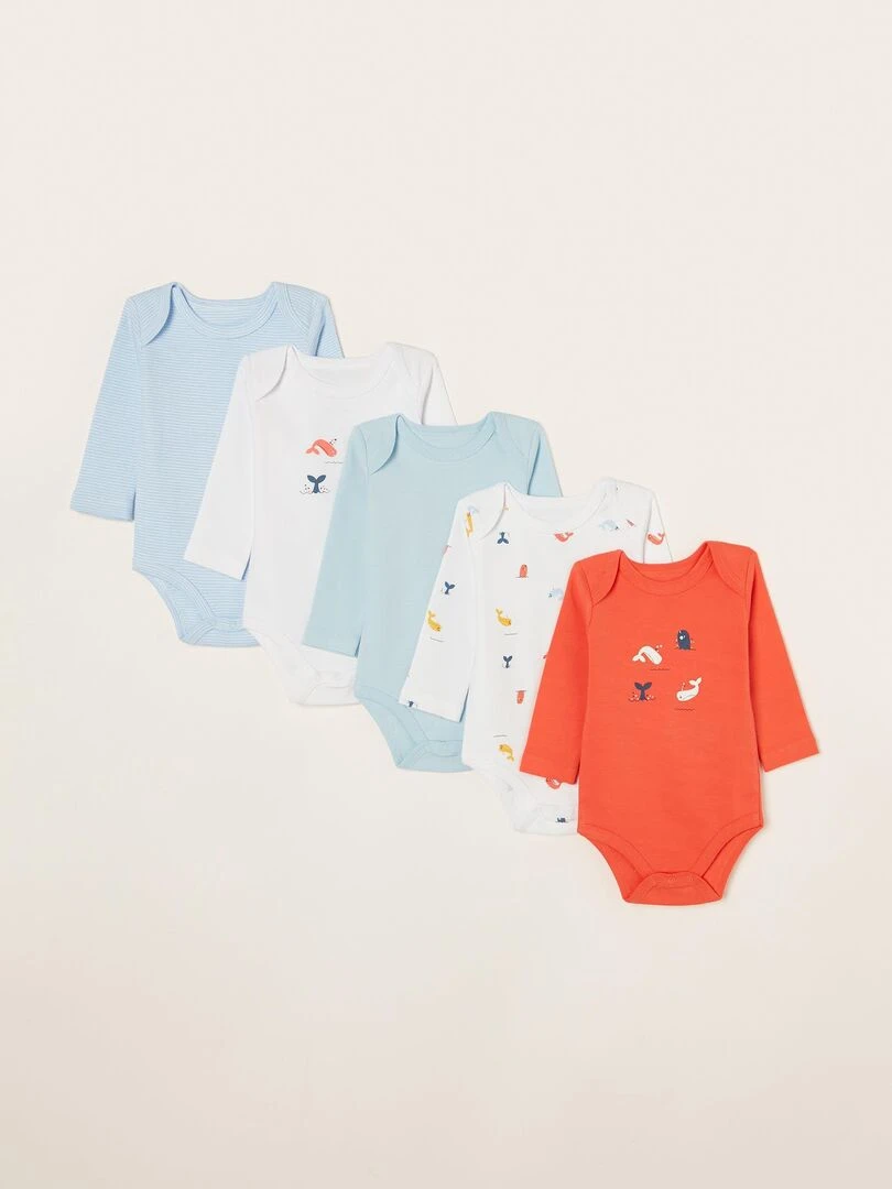 Pack 5 Bodies de Manches Longues pour Nouveau Né et Bébé 'Whales' manches longues ESSENTIALS LINE Multicolore