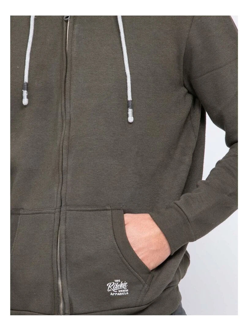 Sweat zippé capuche WAMIN   Kaki