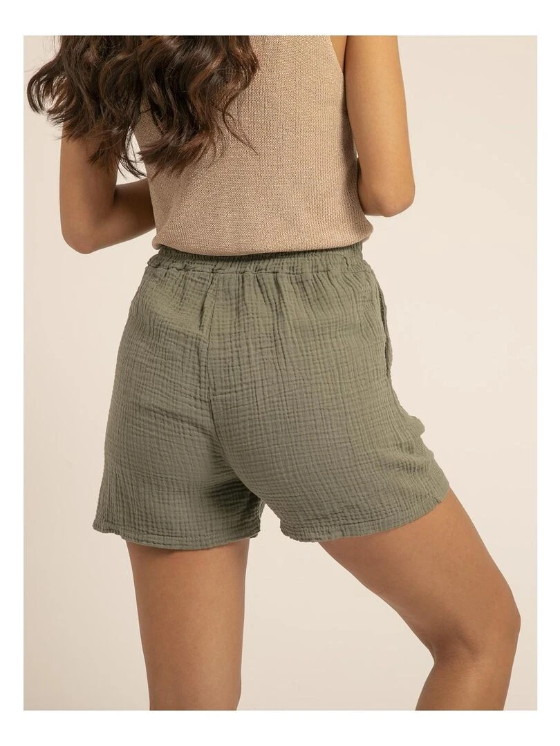 Short fluide en gaze de coton XELIA Kaki
